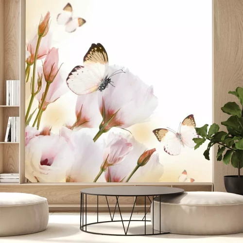 Papier peint  Composition de roses et papillons