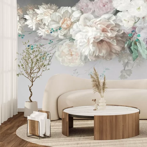 Papier peint  Fleurs romantiques sur fond clair