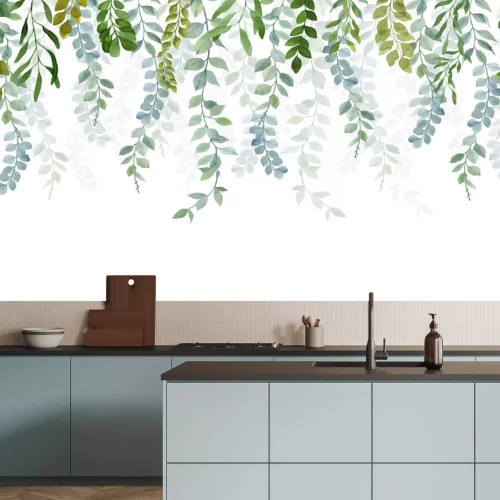 Papier peint  Branches de plantes vertes suspendues au-dessus sur un fond blanc