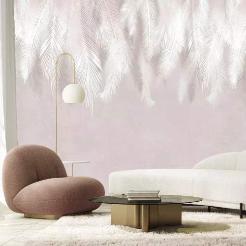 Papier peint  Feuilles délicates sur fond de béton