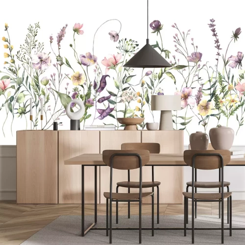 Sticker  Watercolor Midsummer invitations seamless border with hand painted delicate leaves, pink flowers. Romantic floral frames perfect for wedding greeting cards, invitation. High quality illustration