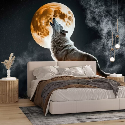 Papier peint  white wolf howling at the moon, generative AI