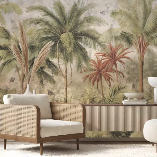Papier peint  Jungle Vintage avec des Arbres Exotiques