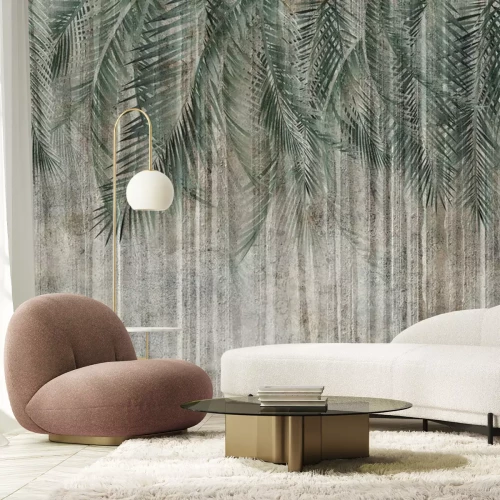 Papier peint  Feuilles de palmier tropical sur béton