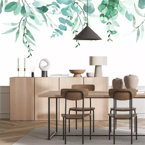 Sticker  watercolor drawing. seamless border with eucalyptus leaves. vintage drawing.