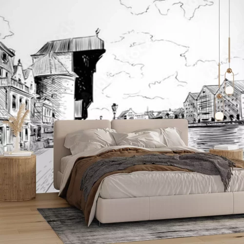 Papier peint  Croquis architectural en noir et blanc