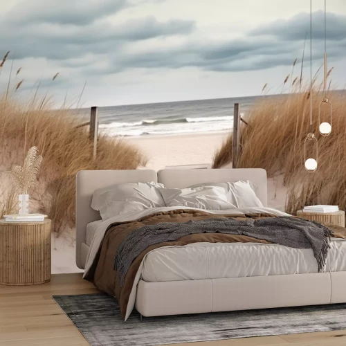 Papier peint  Beach access wooden pathway of a sea in sand dunes with ocean