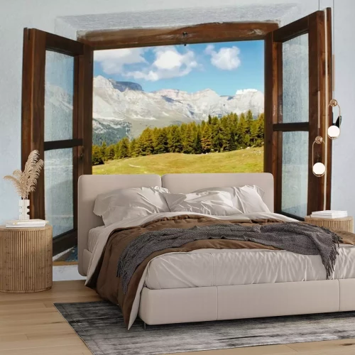 Papier peint  Fenêtre ouverte en bois