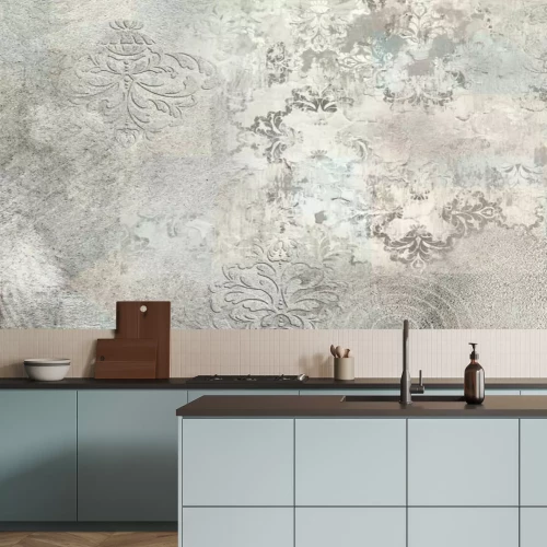 Papier peint  Motif vintage avec ornements sur texture de béton