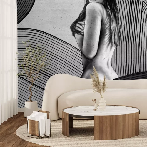 Papier peint  Dessin en noir et blanc d'une femme attirante