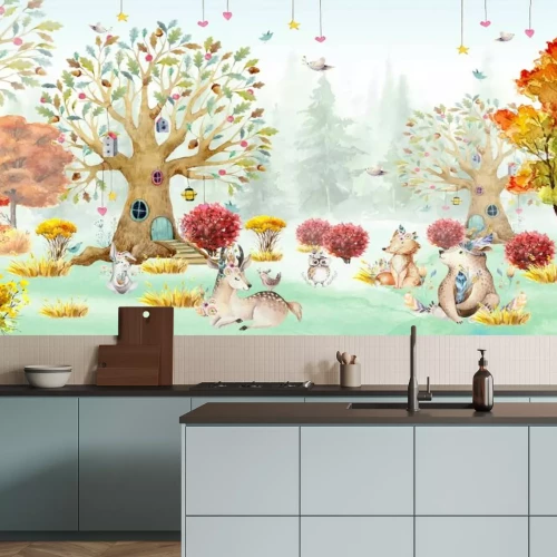 Papier peint  Forêt féerique avec animaux sauvages