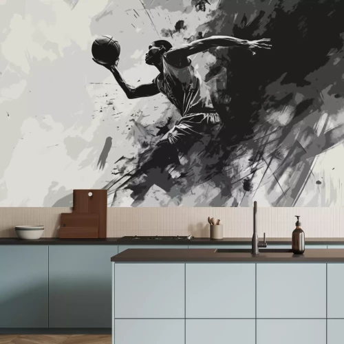 Papier peint  basketball player black and white abstract art