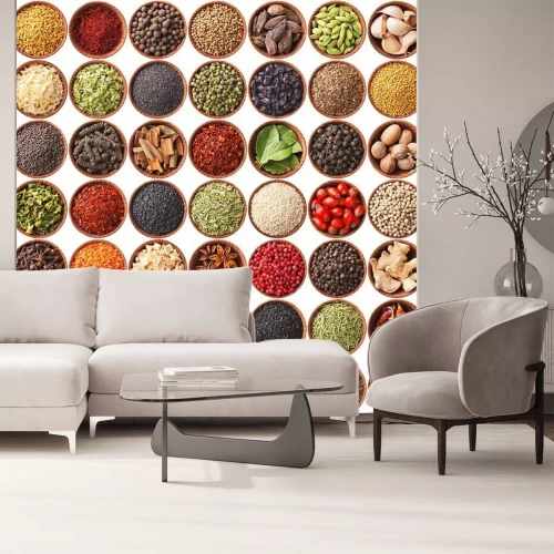 Papier peint  Épices du monde dans de petits bols