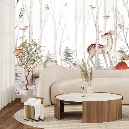 Papier peint  Animaux dans une forêt aquarelle
