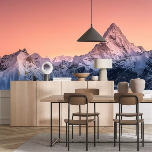 Papier peint  Pic de l'Ama Dablam ciel rose et montagnes enneigées au Népal