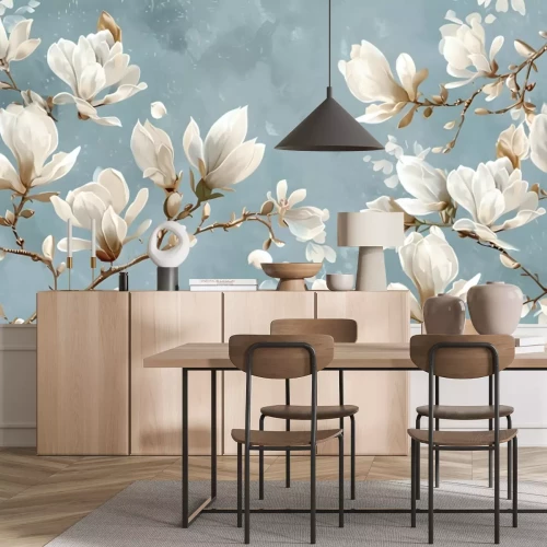 Papier peint  Delicate vintage magnolia flowers on light blue background, perfect for floral pattern wallpaper