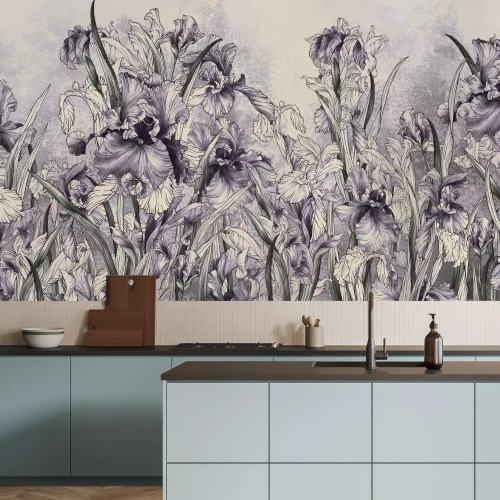 Papier peint  Iris dans des couleurs violettes et grises