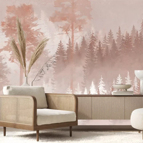 Papier peint  Forêt brumeuse, paysage aquarelle