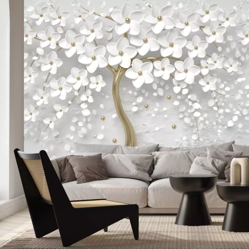 Papier peint  Arbre en fleurs avec fleurs blanches 3D