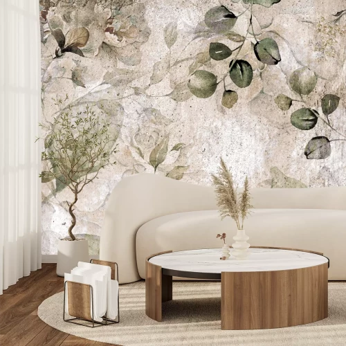 Papier peint  Feuilles vintage aux couleurs patinées