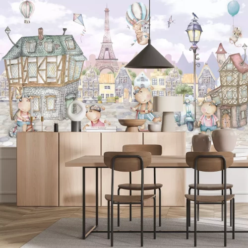 Papier peint  Animaux dans une ville à l'aquarelle