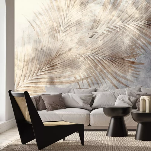 Papier peint  Grandes feuilles de palmier sur un fond texturé