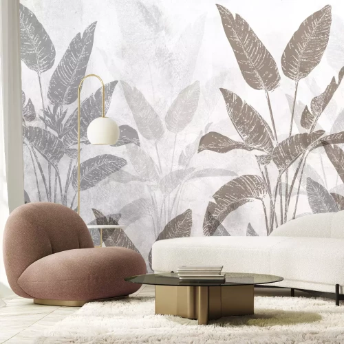 Papier peint  Strelitzia grandes plantes tropicales sur un fond en béton