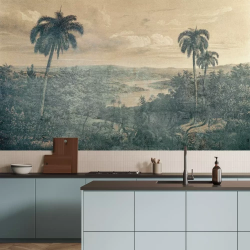 Papier peint  Paysage de jungle vintage avec des palmiers
