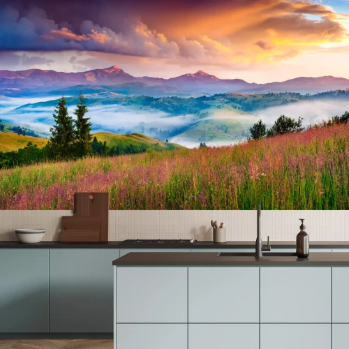 Papier peint  Paysage de montagne au lever du soleil