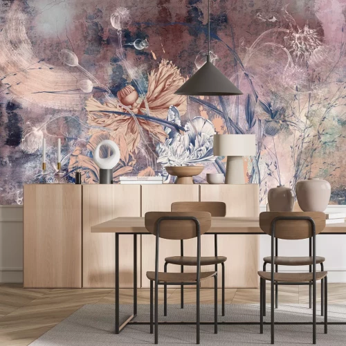 Papier peint  Coquelicots des champs sur un fond de béton de style industriel