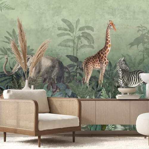 Papier peint  Animaux de safari dans la jungle tropicale