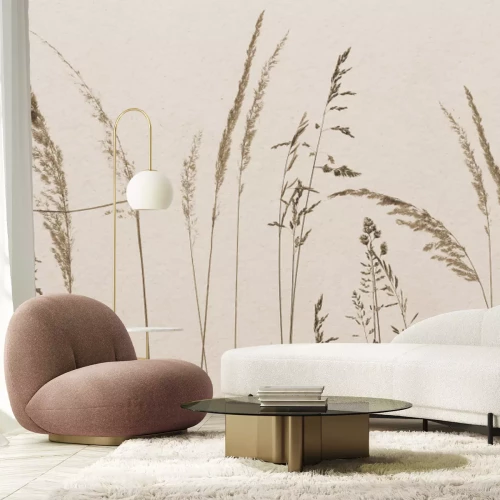 Papier peint  Plantes sauvages sur fond beige