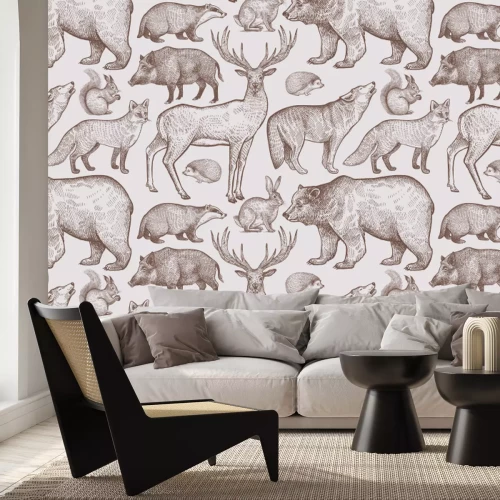 Papier peint  Animaux de la forêt vintage