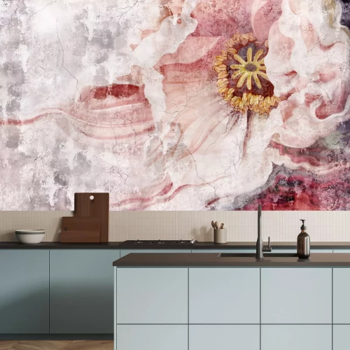 Papier peint  Une grande fleur sur un fond de béton