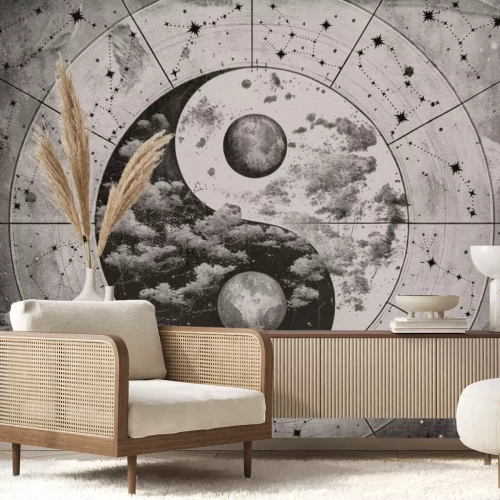 Papier peint  Symbole Yin Yang sur fond étoilé