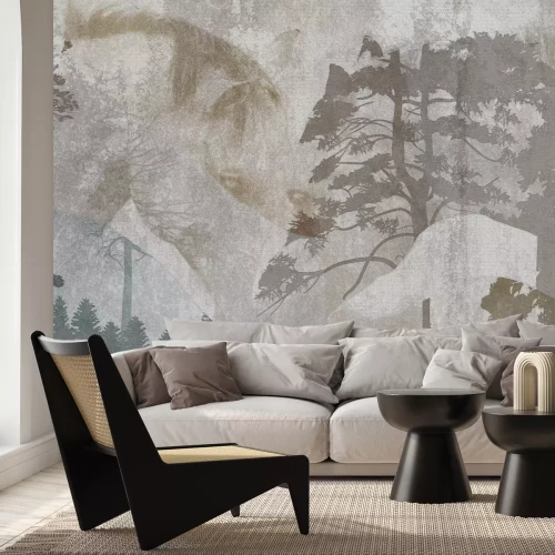 Papier peint  Portrait abstrait d'un cheval dans un paysage forestier