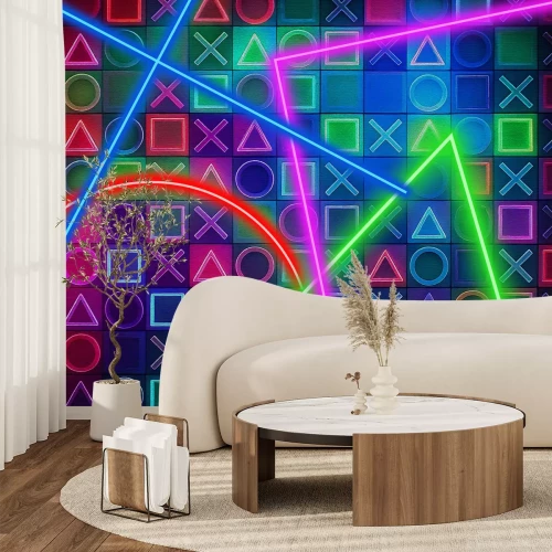 Papier peint  Symboles de jeu 3D aux couleurs néon
