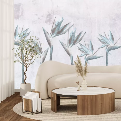 Papier peint  Fleurs de Strelitzia oiseau de paradis sur fond de béton