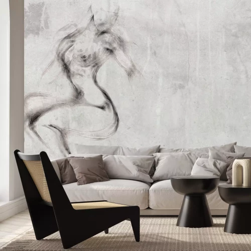 Papier peint  Silhouette féminine de style croquis sur un fond texturé