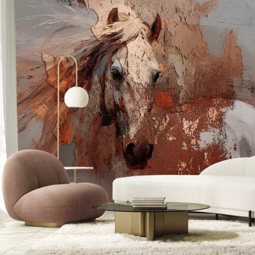 Papier peint  Portrait de cheval 3D avec décorations dorées