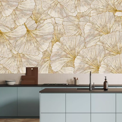 Papier peint  Feuilles de ginkgo avec éléments dorés