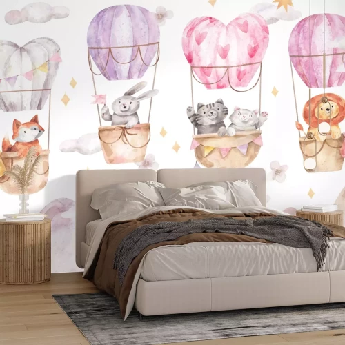 Papier peint  Motif aquarelle animaux et ballons pour enfants