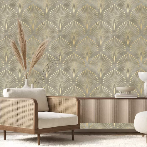 Papier peint  Motif Art Déco sur fond aquarelle