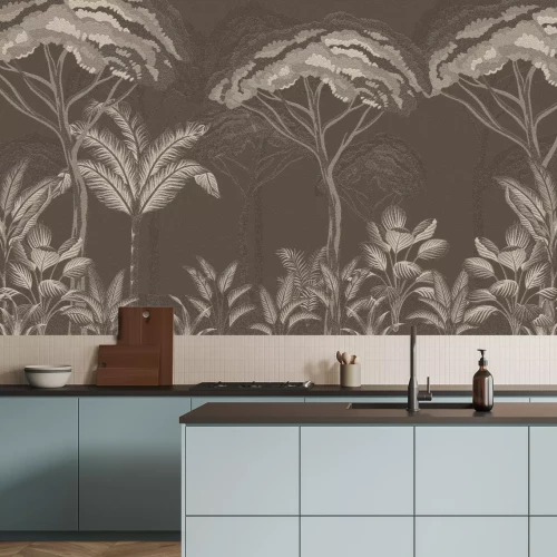 Papier peint  Paysage de forêt tropicale sur fond marron