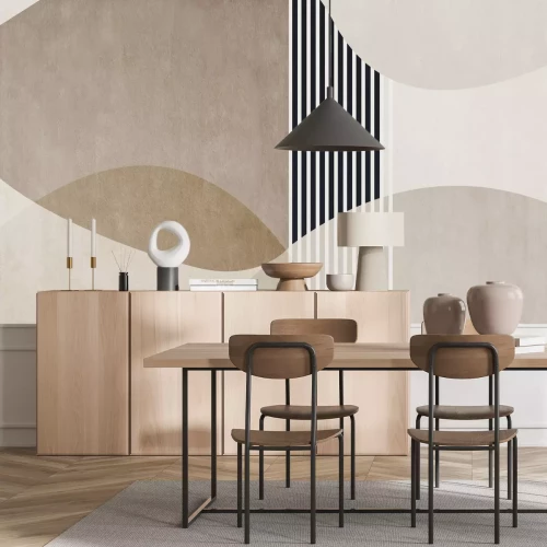 Papier peint  Formes géométriques et rayures blanches