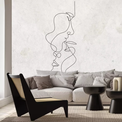 Papier peint  Visages dessinés au trait sur un fond en béton