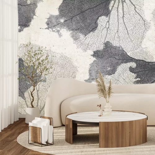 Papier peint  Coraux gris sur fond effet béton