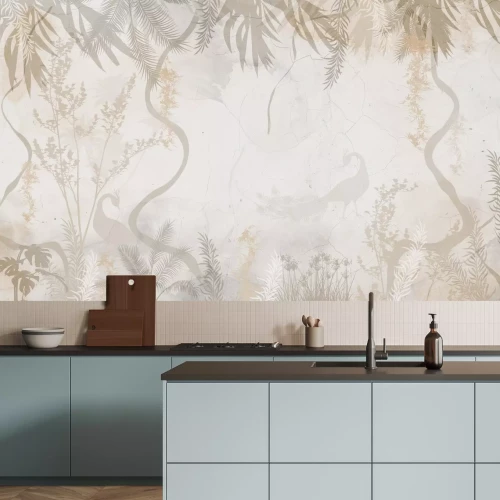 Papier peint  Oiseaux dans un paysage tropical brumeux de jungle