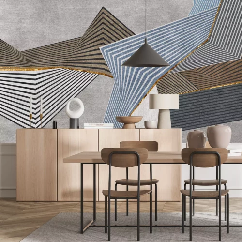 Papier peint  Formes géométriques abstraites avec des lignes dorées