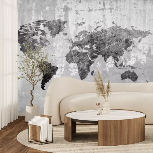 Papier peint  Carte du monde sur fond de béton